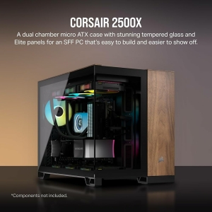 מארז CORSAIR 2500X Micro ATX Dual Chamber – שחור עם פאנלים מעץ אגוז
