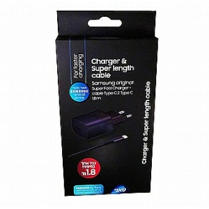 מטען קיר סמסונג מקורי מהיר 25W - עם כבל 1.8 מטר טייפ-סי (שחור) - סאני
