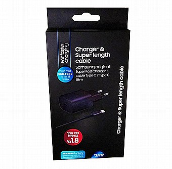 מטען קיר סמסונג מקורי מהיר 25W - עם כבל 1.8 מטר טייפ-סי (שחור) - סאני