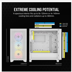 מארז מואר למחשב CORSAIR 3000D RGB Airflow Mid Tower - לבן